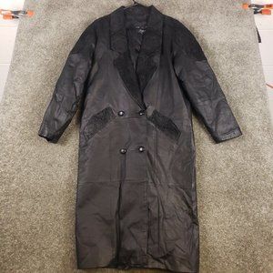 Marco Morani Leather Jacket Medium M Womens Black Shoulder Pads Double Breasted